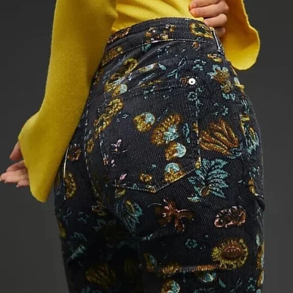 Anthropologie Pilcro The Icon Corduroy Flare Low-Rise Jeans Pants Floral Size 23 - Picture 3 of 15